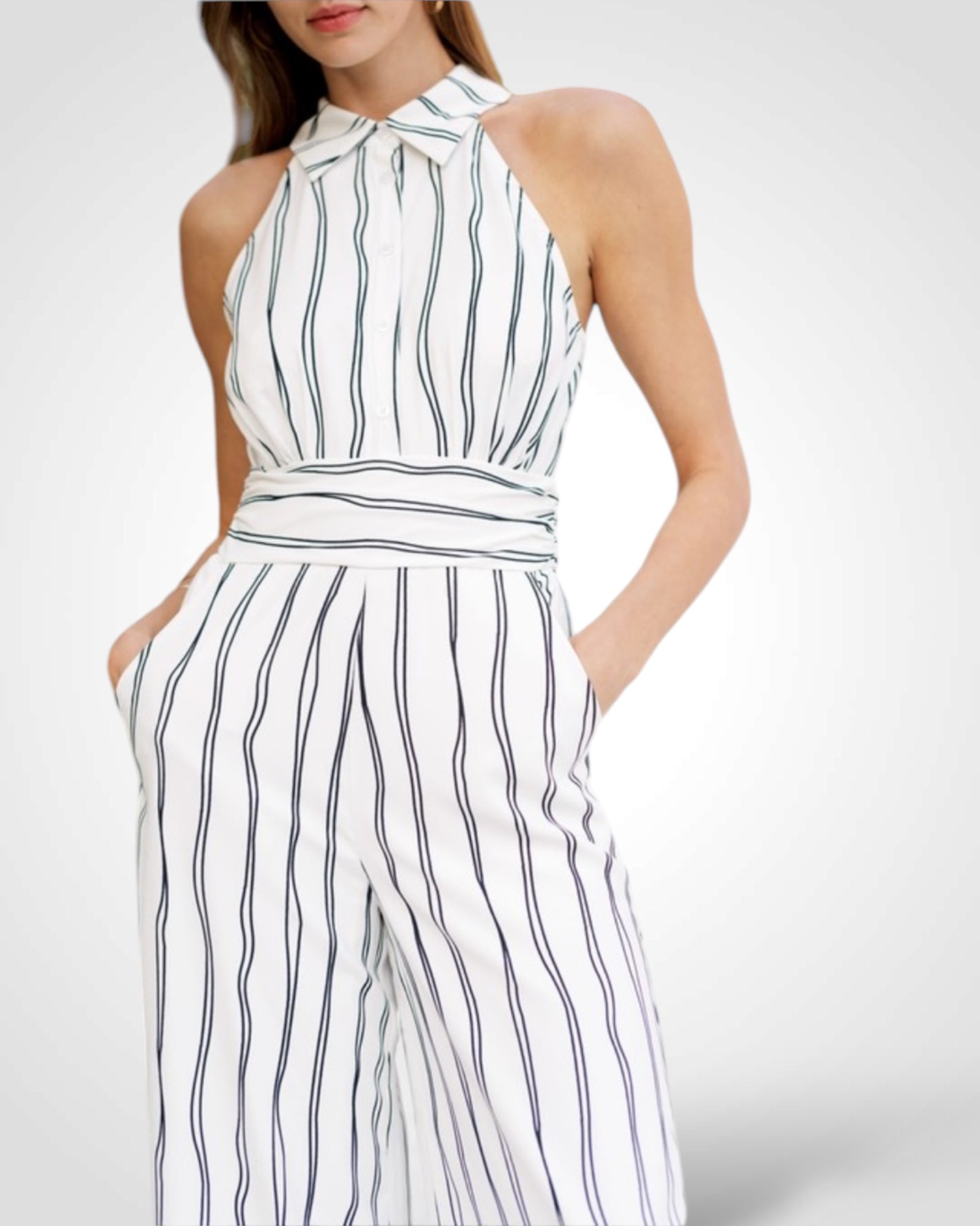 Teja - Črtast Kombinezon brez Rokavov