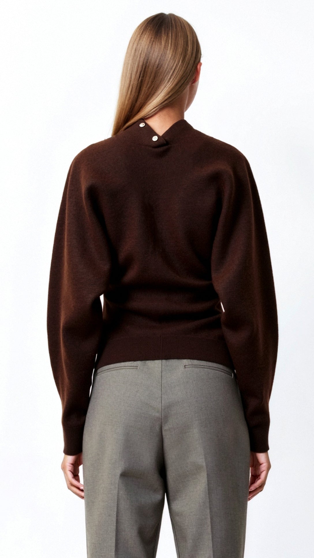 Lana - Rjav Kardigan z Bisernimi Gumbi