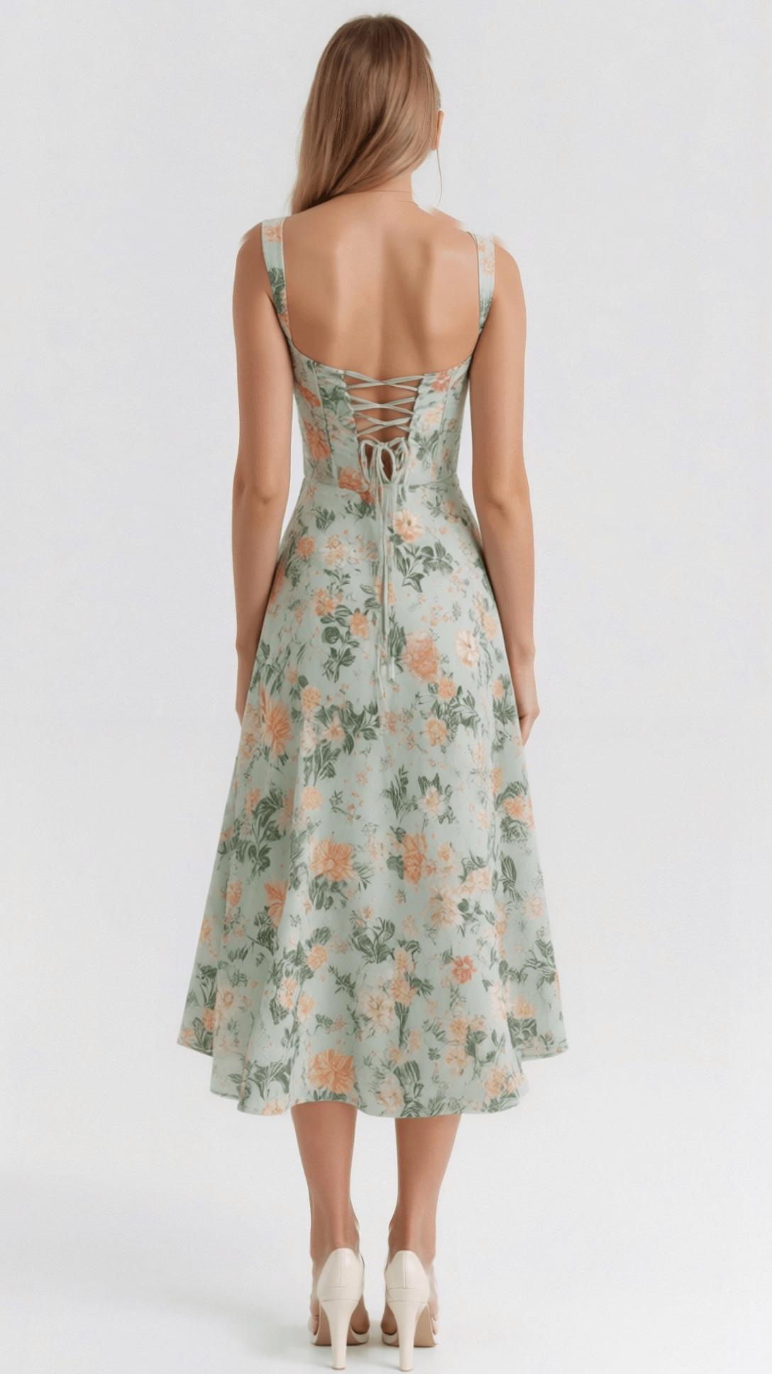 Eleanor Romantična Midi Obleka za Poletje s Cvetličnim Motivom