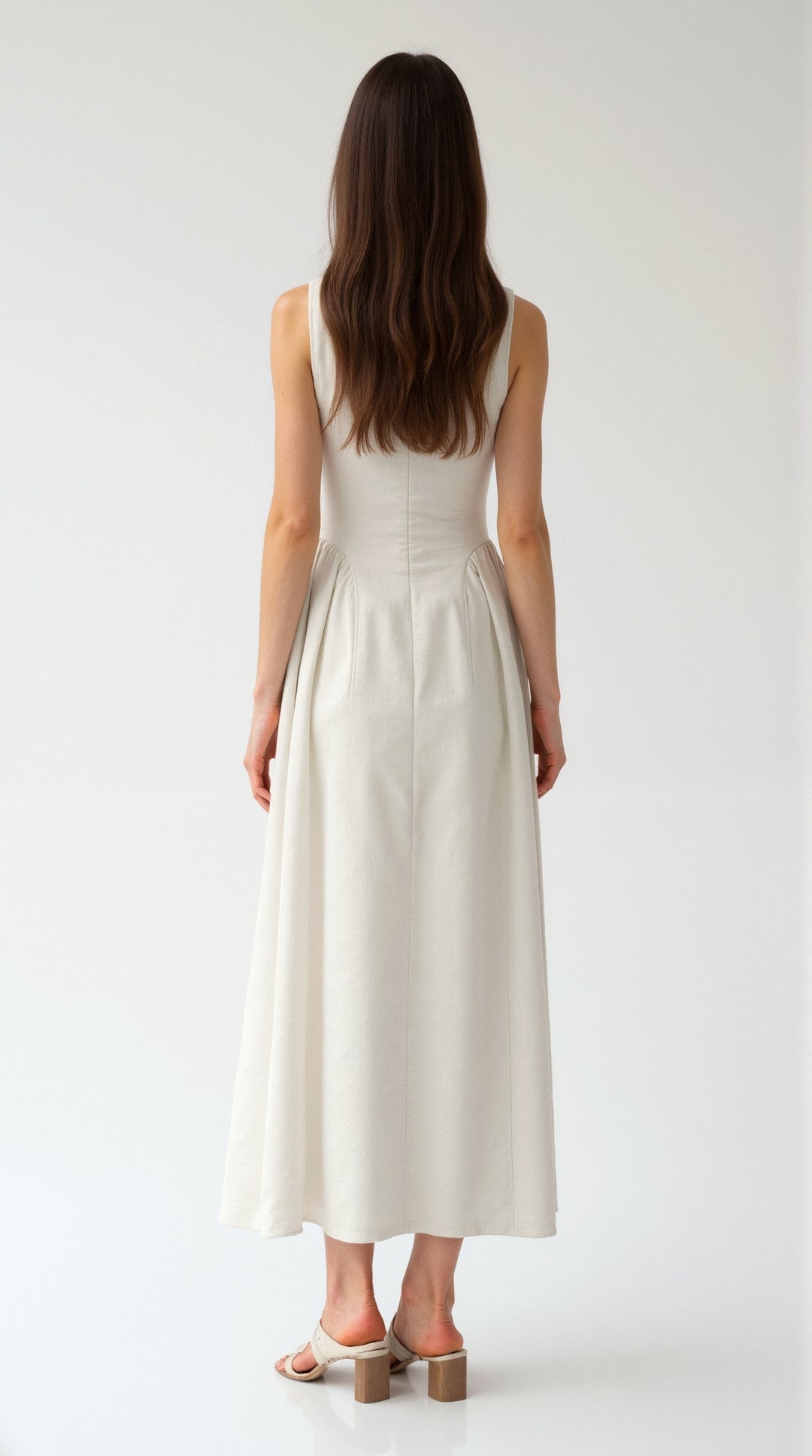 Alexandra Zračni Laneni Oblek z Izrezi" can be rewritten as "Alexandra Zračni Laneni Oblek s Cut-Out Detajli.